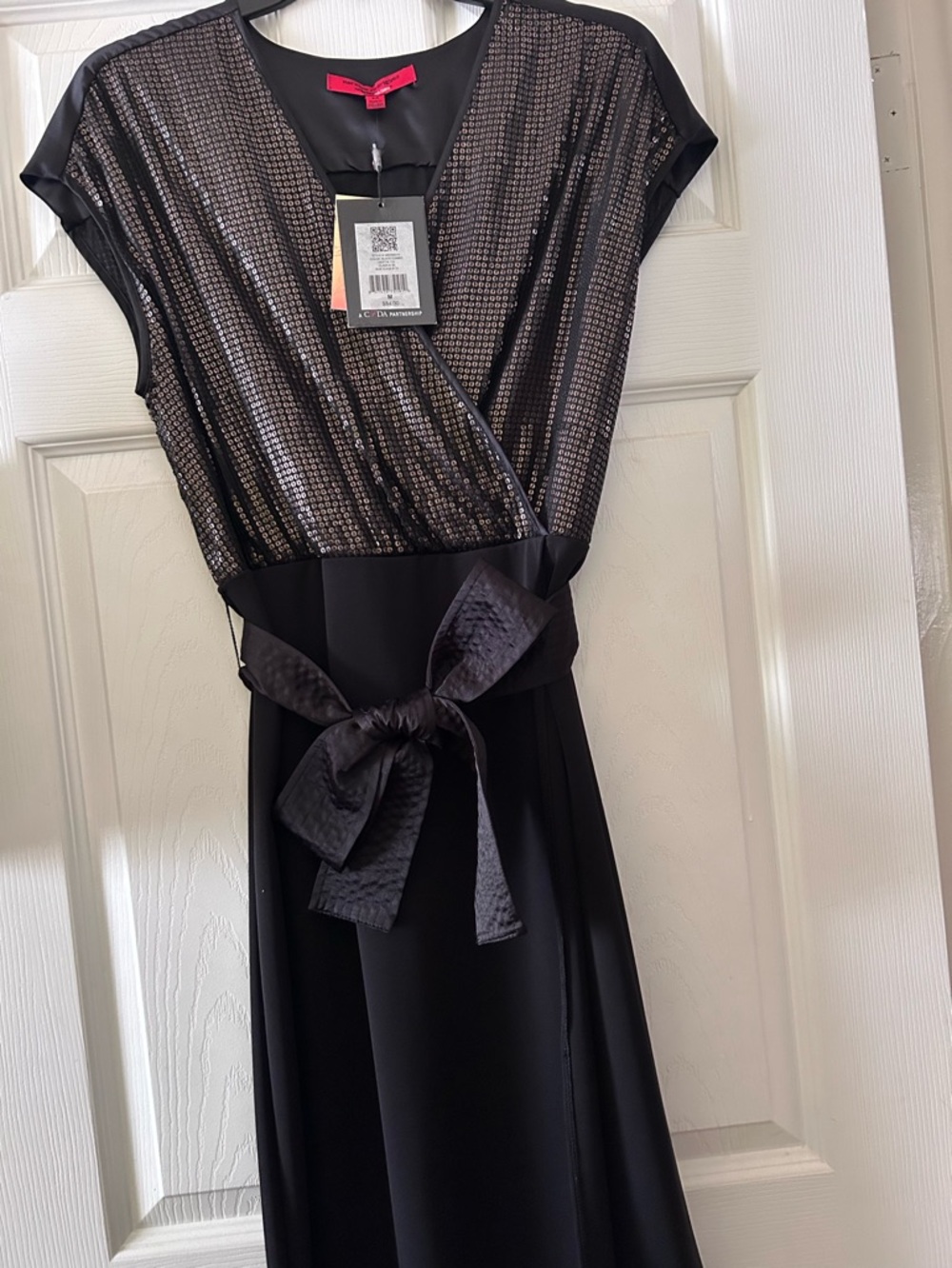Elegant Black Sequin Wrap-Front Women’s Dress with Waist Tie 2 for one price